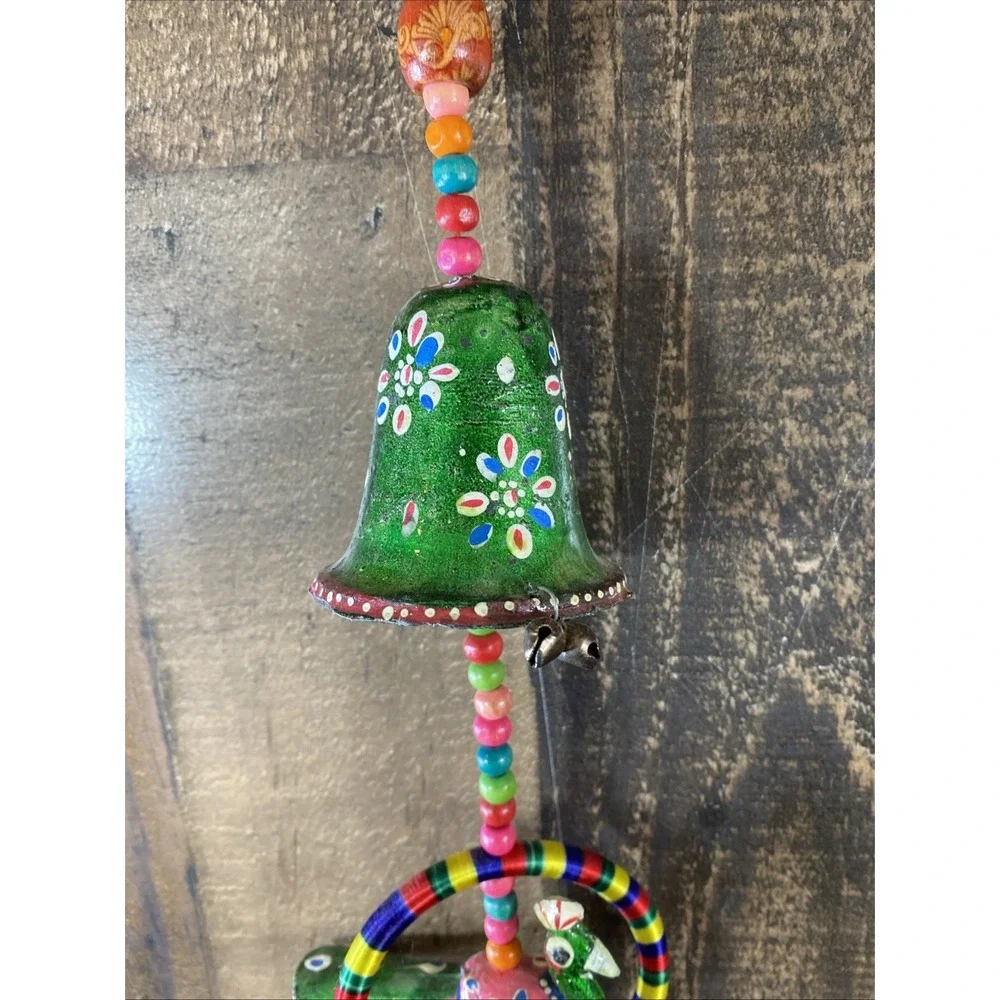 India‎ Door Wall Hanging Hand Painted Brass Bells Beads Bird Toran Decor Garland